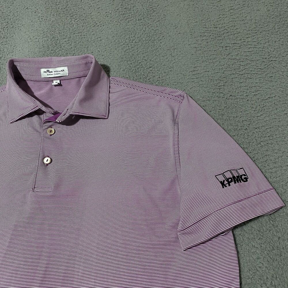 KPMG Colonial Country Club Peter Millar Polo Shirt Men Medium Purple Stripe Golf